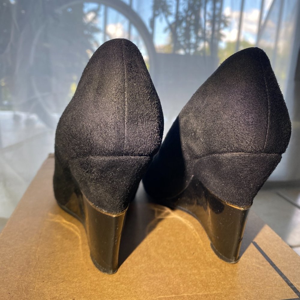 Spagna Black Suede Classic High Heels Posie Wedges Pumps Closed Round Toe Size 5 - Picture 4 of 10